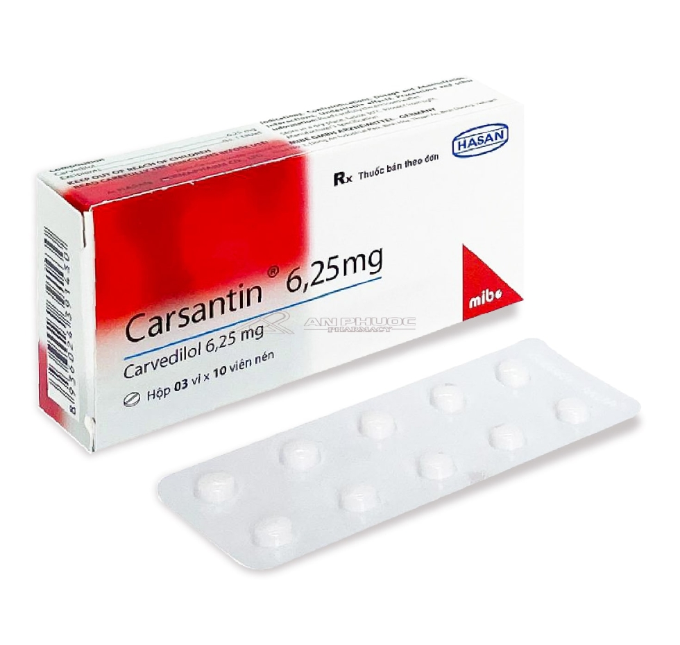 Thuốc Carsantin® 6,25mg【 Hộp 3 vỉ x 10 viên】| Carvedilol