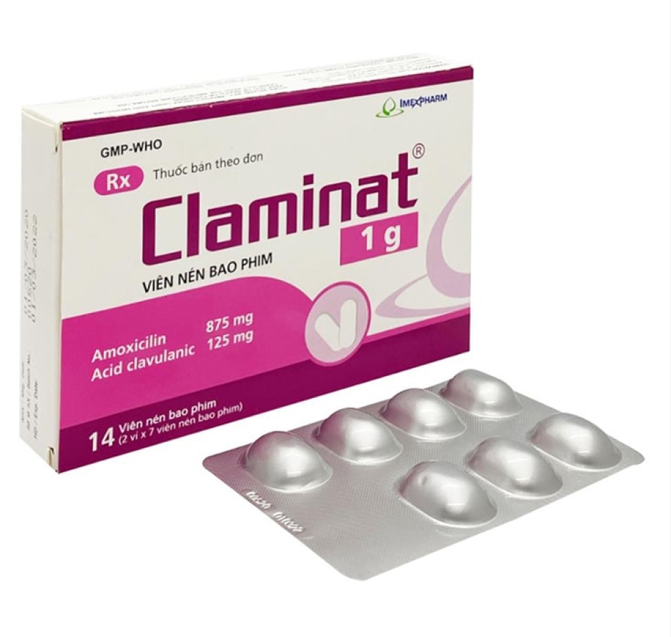 Thuốc Claminat 1000mg (amoxicillin/clavulanat) 