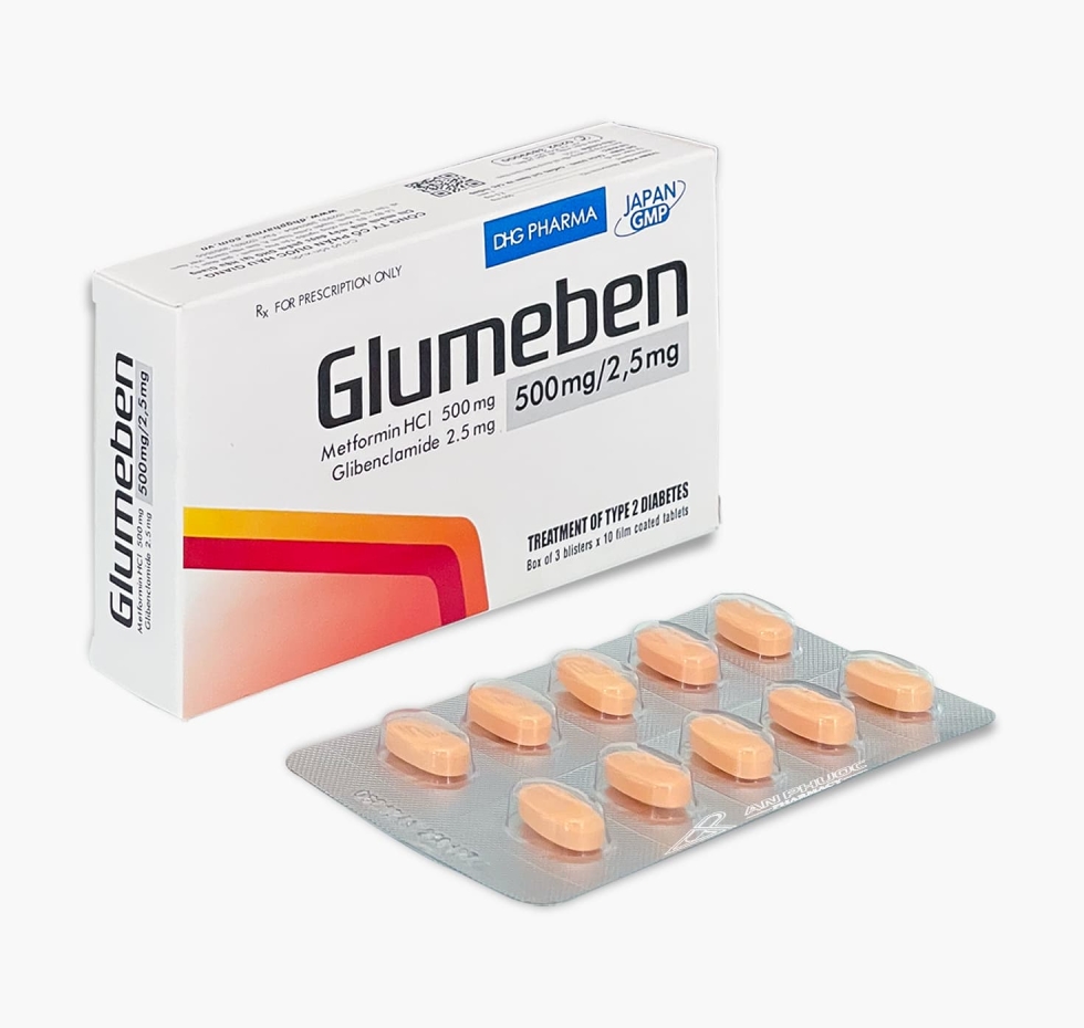 Thuốc Glumeben® 500/2.5 | Metformin | Glibenclamide |【Hộp 30 viên】